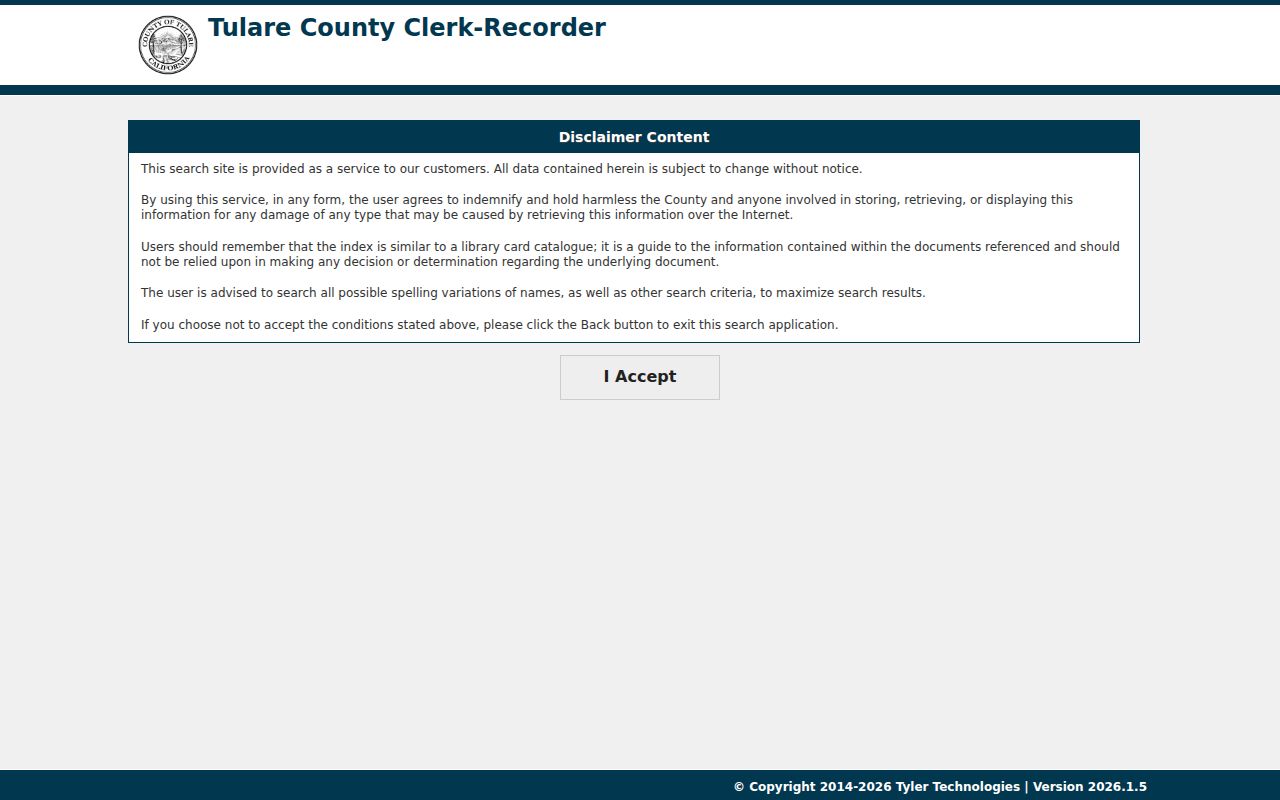 Dinuba public records Tulare County Recorder name search fields