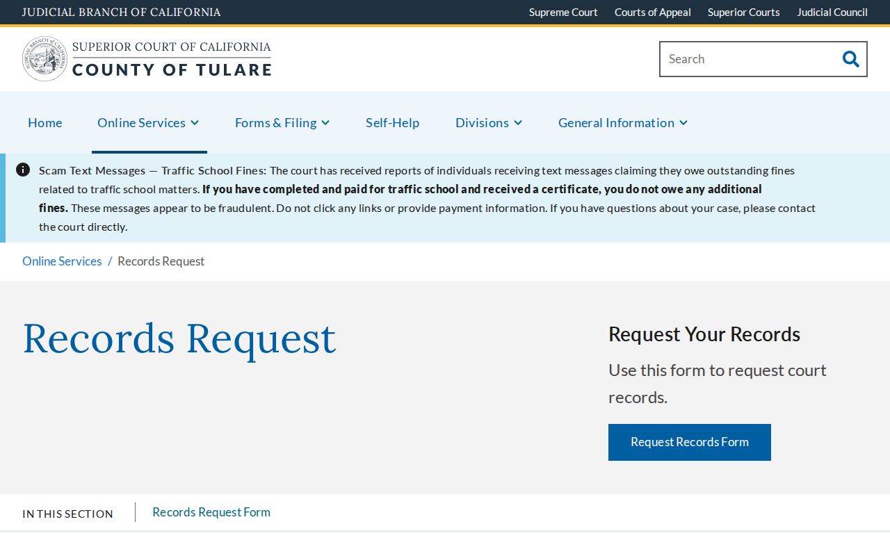Dinuba public records Tulare Superior Court records request page