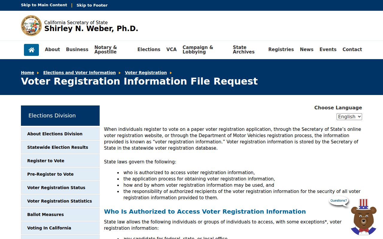 Dinuba voter registration records California voter registration information file request
